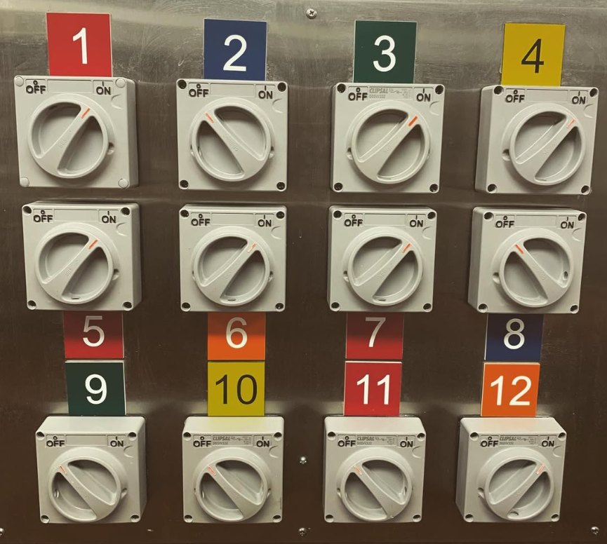 Panel of numbered isolator switches