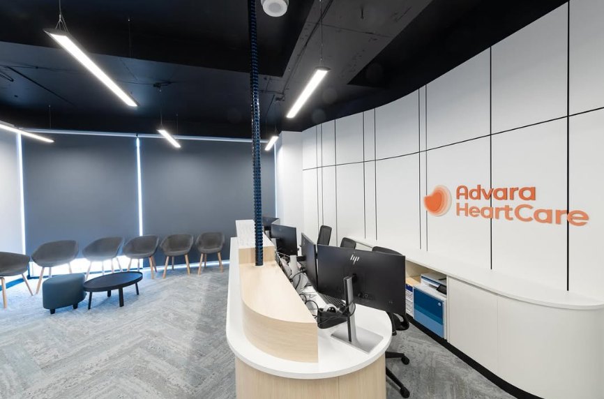 Medical clinic reception with linear LED lighting