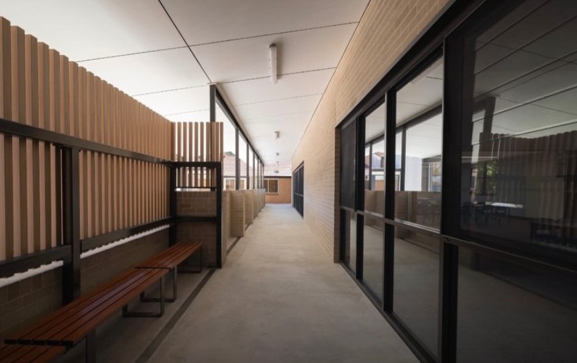 Covered school walkway lighting