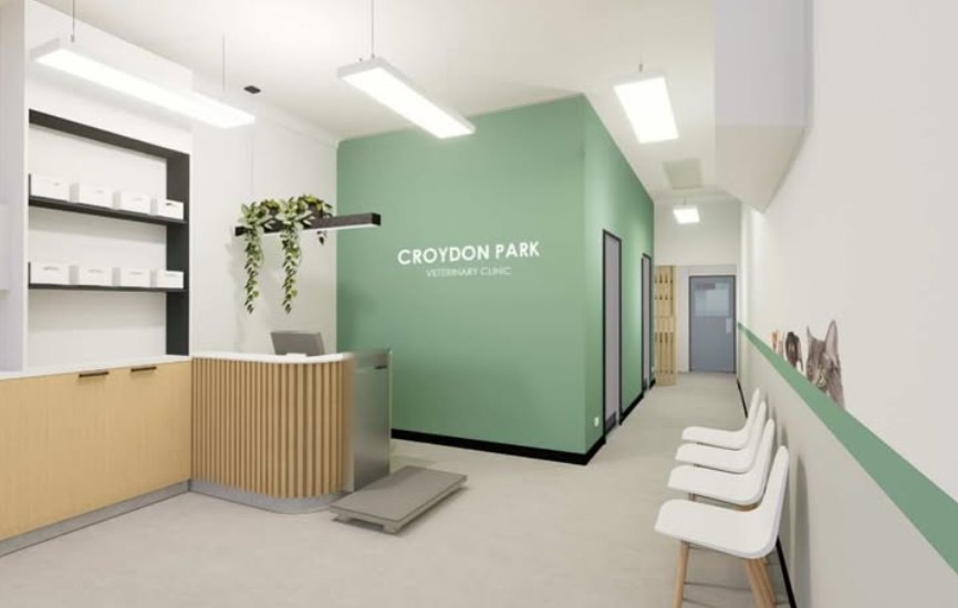 Veterinary clinic reception fit-out with linear LED lighting